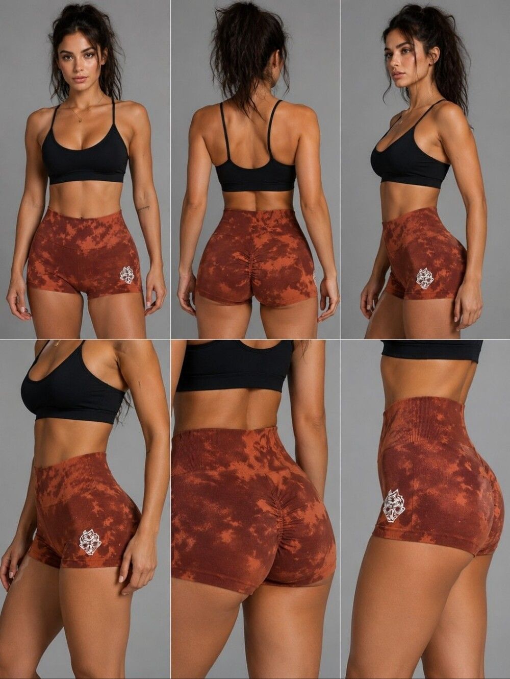 Darc Sport Seamless Tie Dye Scrunch Booty Shorts S Rust Brown Wolf Gym Active